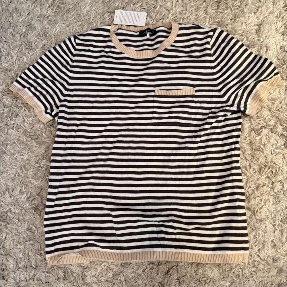 Striped Black and Cream Short Sleeve Top